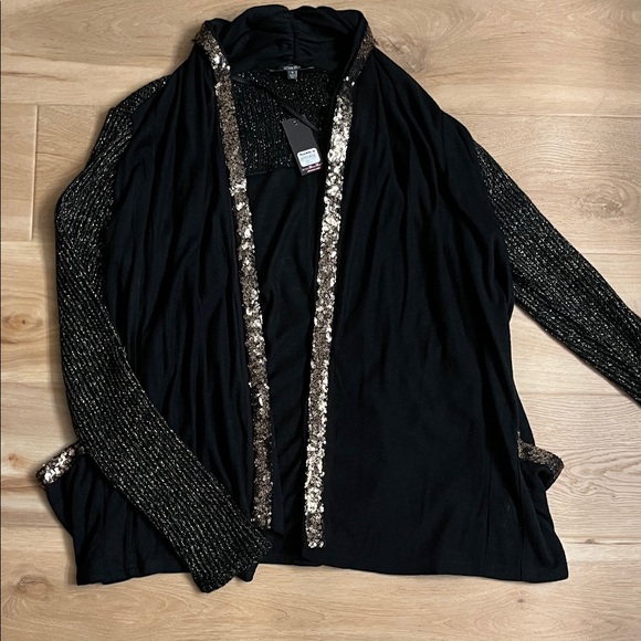 Miss Me Black and Gold Sequin Cardigan - Picture 1 of 6
